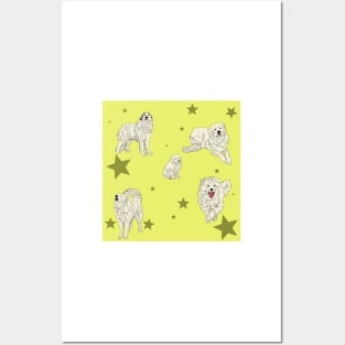 Great Pyrenees Pattern Yellow Posters and Art